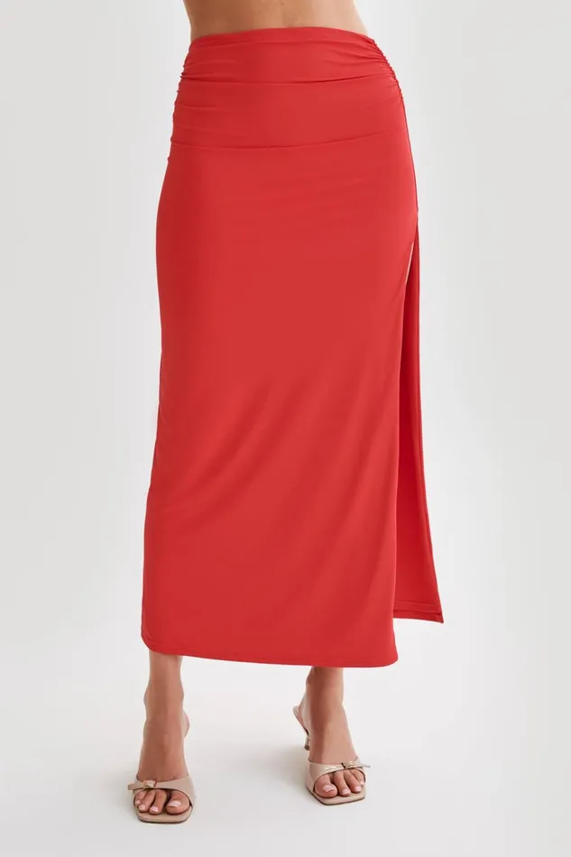 Women Meshki Bottoms Emma Recycled Nylon Maxi Skirt 8211 Red