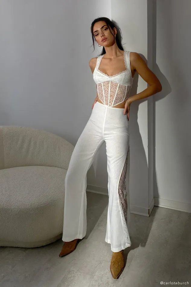 Women Meshki Bottoms Estee Split Lace Pants 8211 White