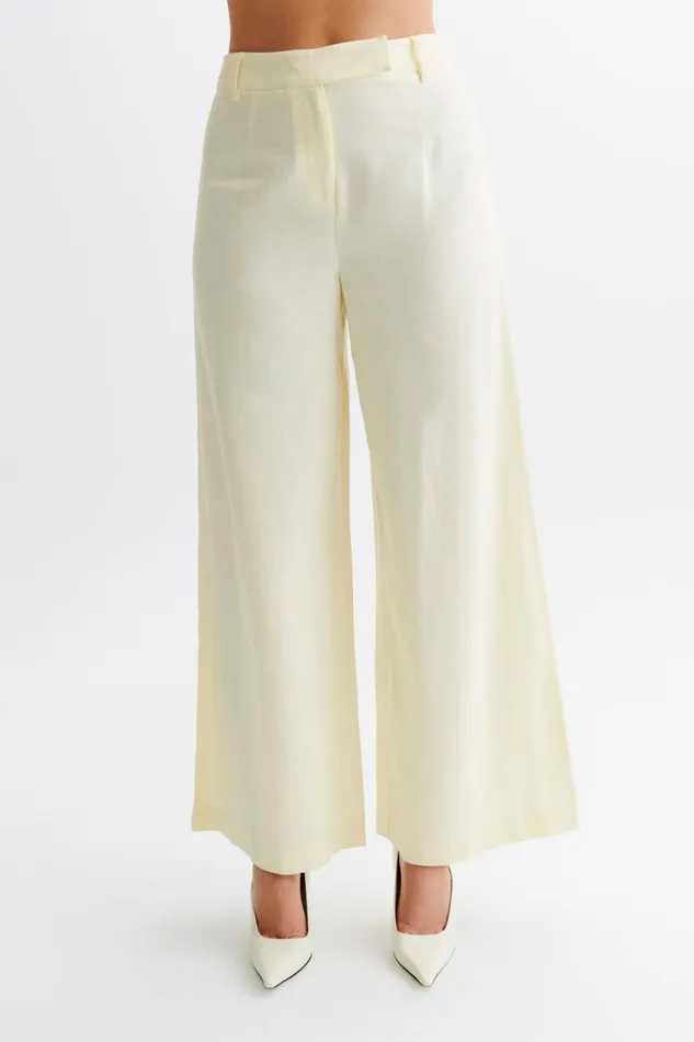 Women Meshki Bottoms Franca Linen Wide Leg Pant 8211 Lemon Sherbet