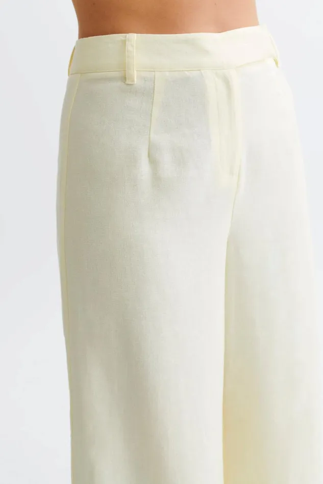 Women Meshki Bottoms Franca Linen Wide Leg Pant 8211 Lemon Sherbet