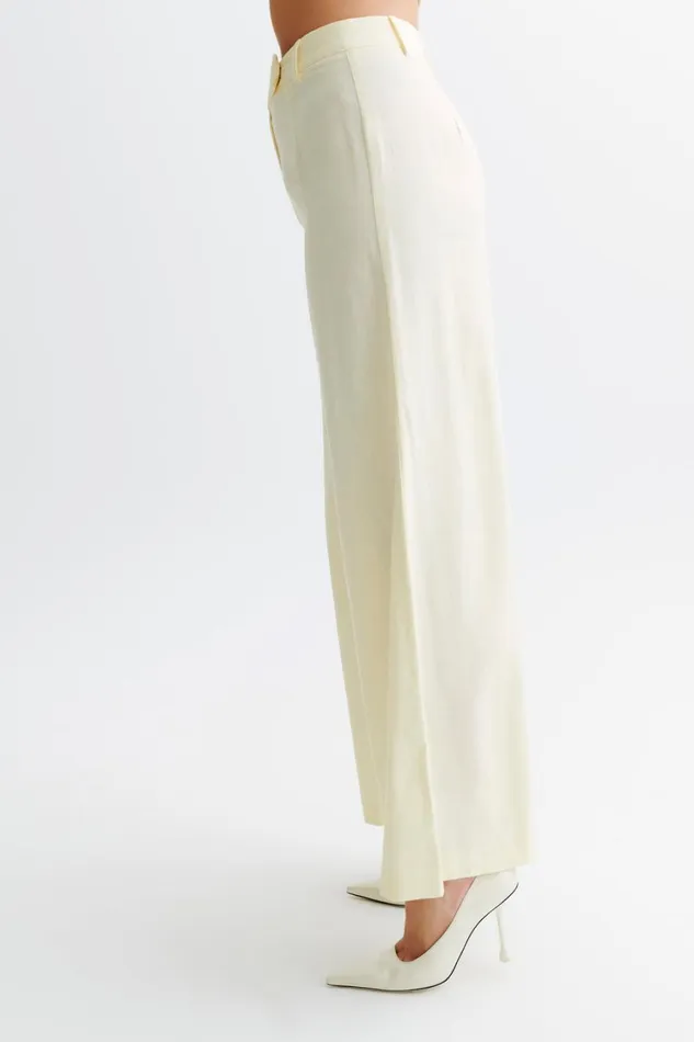Women Meshki Bottoms Franca Linen Wide Leg Pant 8211 Lemon Sherbet