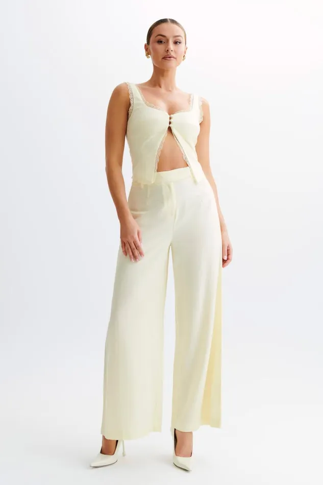 Women Meshki Bottoms Franca Linen Wide Leg Pant 8211 Lemon Sherbet