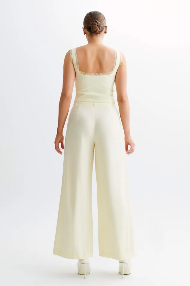 Women Meshki Bottoms Franca Linen Wide Leg Pant 8211 Lemon Sherbet