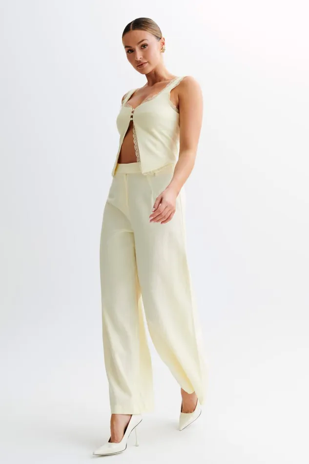 Women Meshki Bottoms Franca Linen Wide Leg Pant 8211 Lemon Sherbet