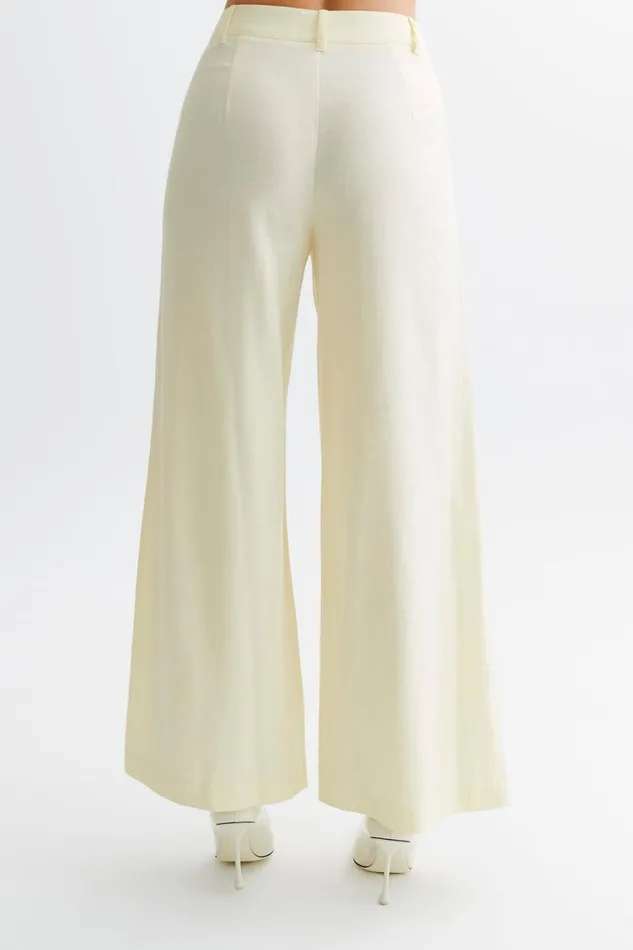 Women Meshki Bottoms Franca Linen Wide Leg Pant 8211 Lemon Sherbet