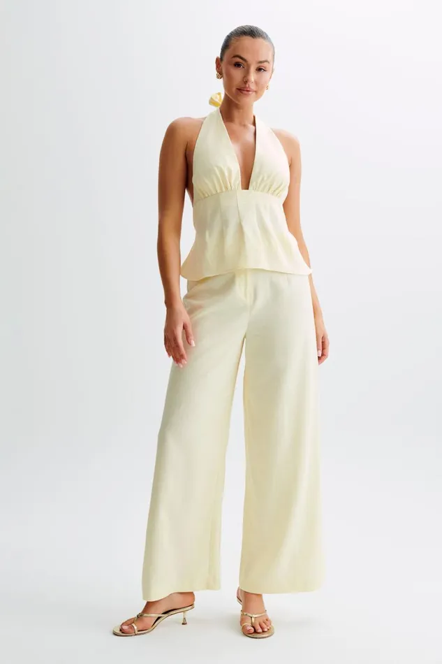 Women Meshki Bottoms Franca Linen Wide Leg Pant 8211 Lemon Sherbet