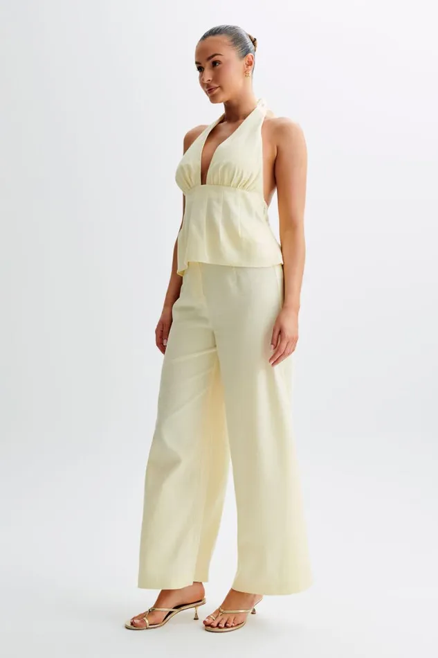 Women Meshki Bottoms Franca Linen Wide Leg Pant 8211 Lemon Sherbet