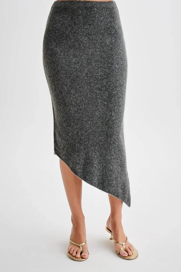 Women Meshki Bottoms Genevieve Asymmetrical Knit Midi Skirt 8211 Charcoal Marle
