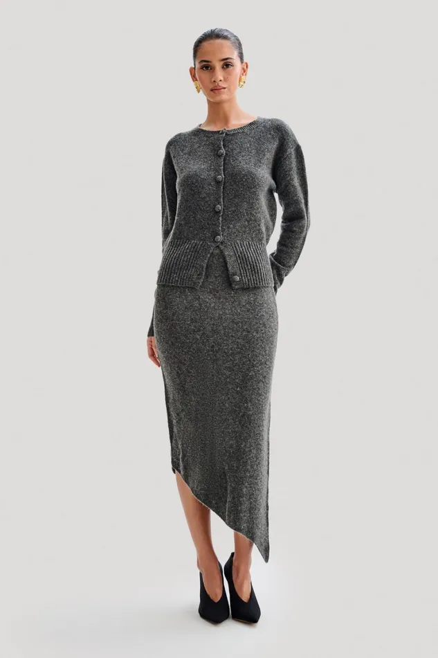 Women Meshki Bottoms Genevieve Asymmetrical Knit Midi Skirt 8211 Charcoal Marle