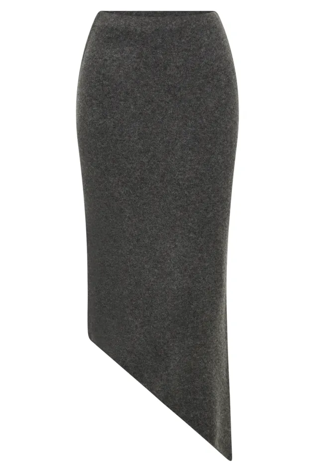 Women Meshki Bottoms Genevieve Asymmetrical Knit Midi Skirt 8211 Charcoal Marle