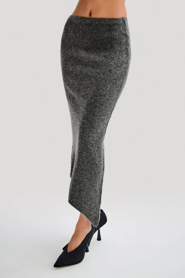 Women Meshki Bottoms Genevieve Asymmetrical Knit Midi Skirt 8211 Charcoal Marle