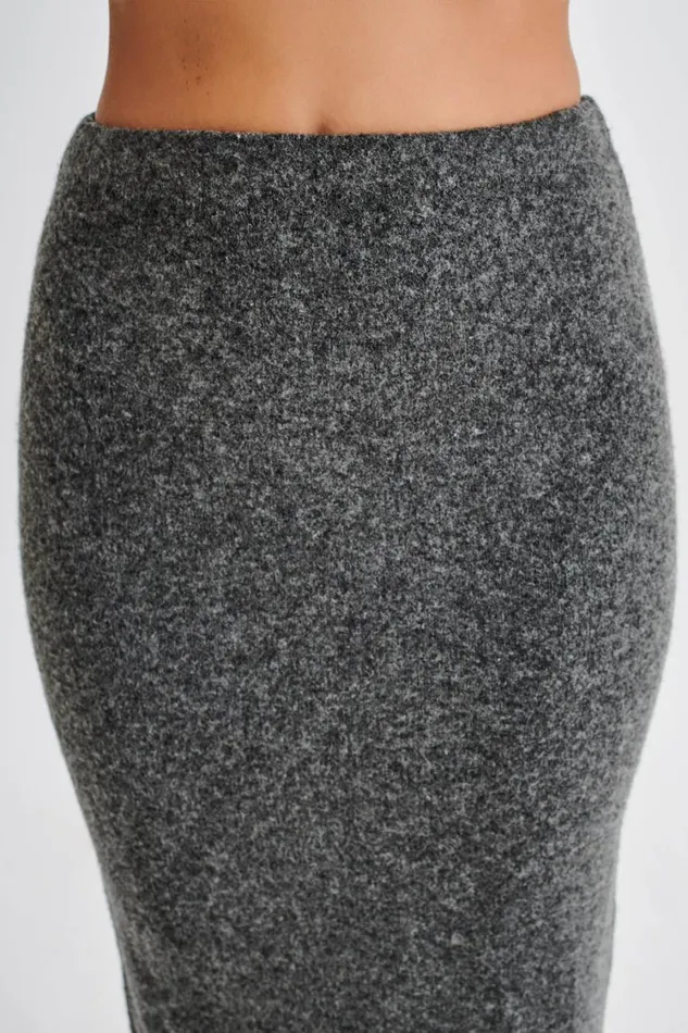 Women Meshki Bottoms Genevieve Asymmetrical Knit Midi Skirt 8211 Charcoal Marle