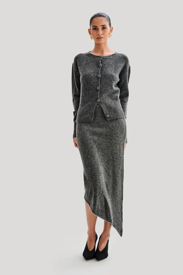 Women Meshki Bottoms Genevieve Asymmetrical Knit Midi Skirt 8211 Charcoal Marle