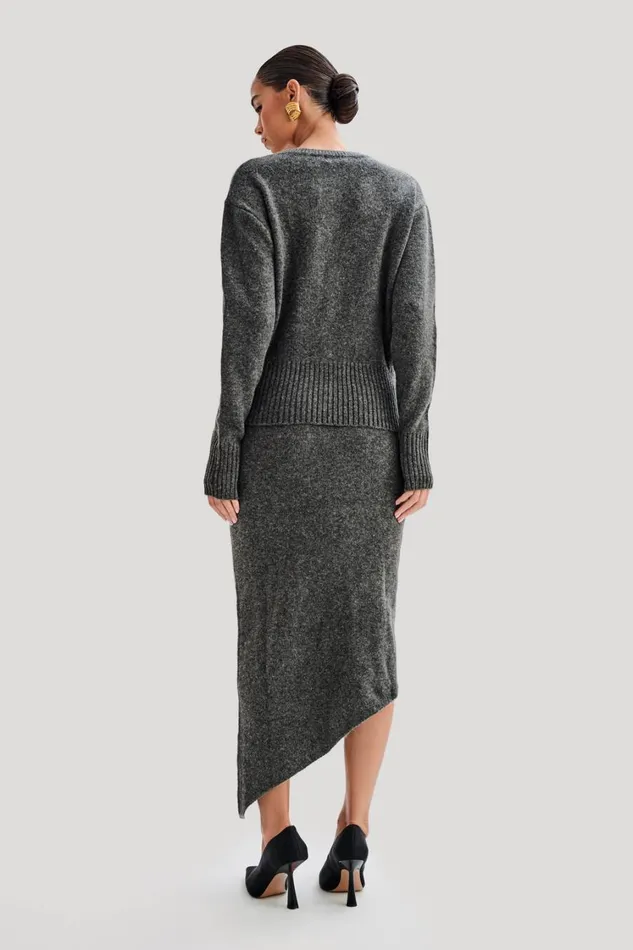 Women Meshki Bottoms Genevieve Asymmetrical Knit Midi Skirt 8211 Charcoal Marle