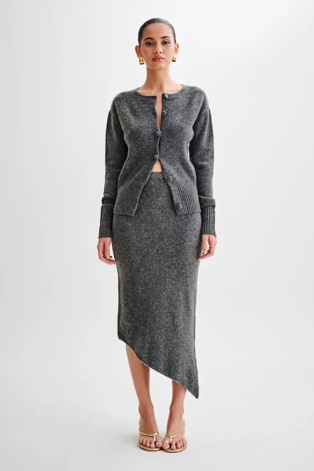 Women Meshki Bottoms Genevieve Asymmetrical Knit Midi Skirt 8211 Charcoal Marle