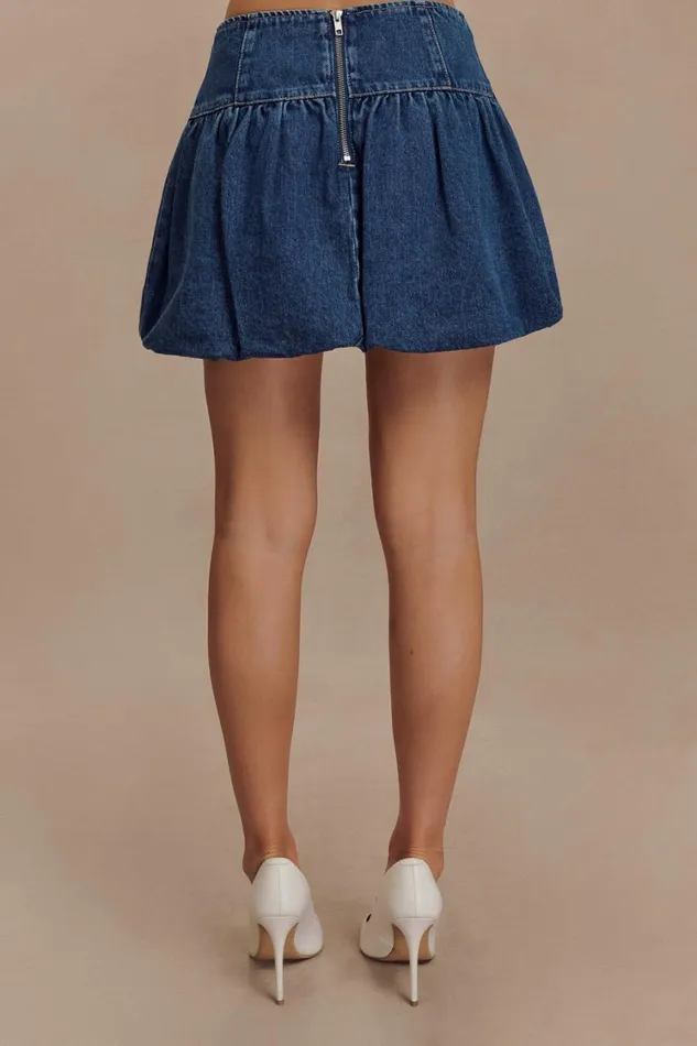 Women Meshki Bottoms Genia Denim Bubble Mini Skirt 8211 Dark Blue