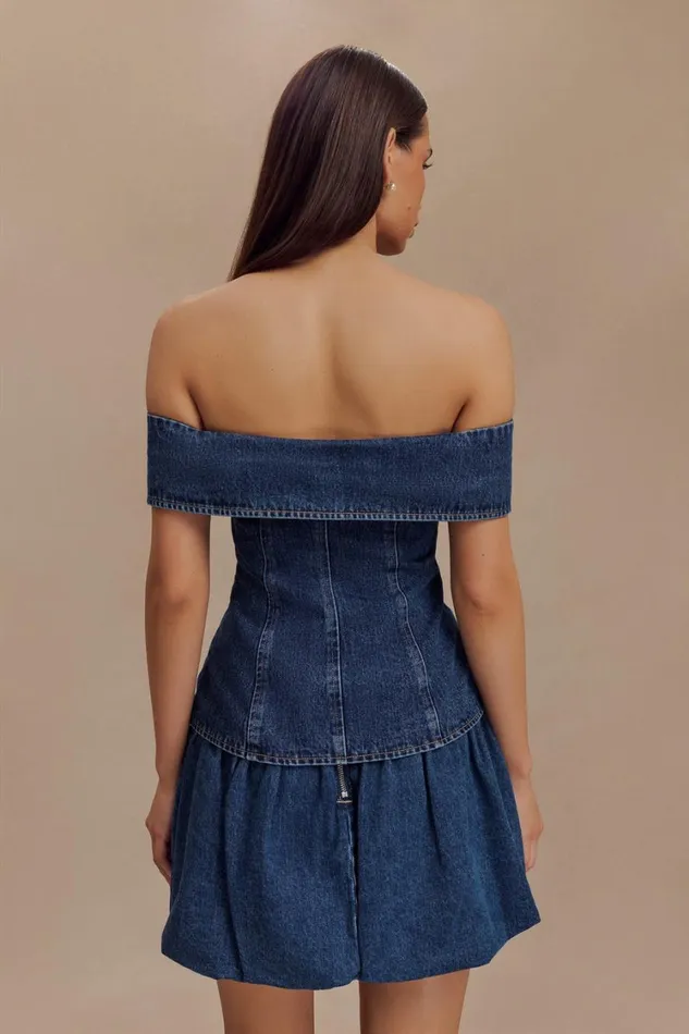 Women Meshki Bottoms Genia Denim Bubble Mini Skirt 8211 Dark Blue