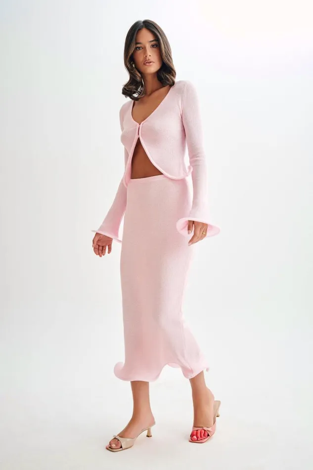 Women Meshki Bottoms Gigi Knit Midi Skirt 8211 Misty Rose