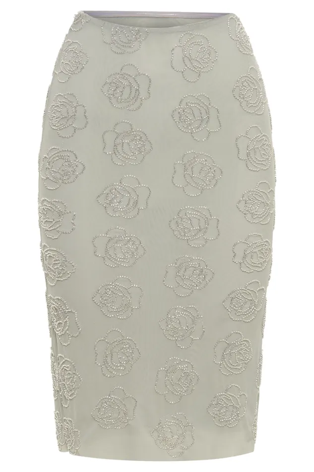 Women Meshki Bottoms Greta Rose Beaded Midi Skirt 8211 Silver