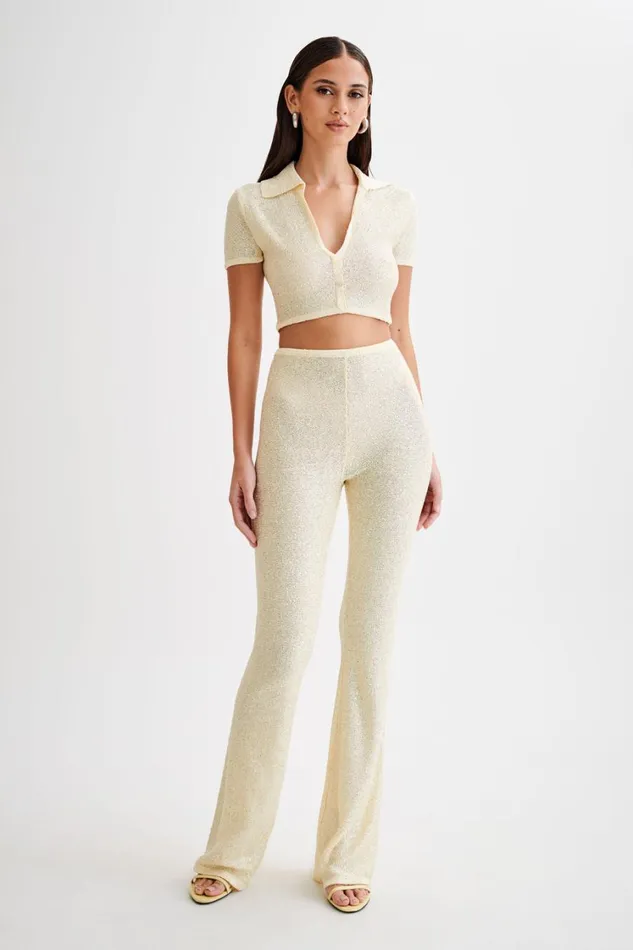 Women Meshki Bottoms Huntley Sequin Knit Pants 8211 Lemon