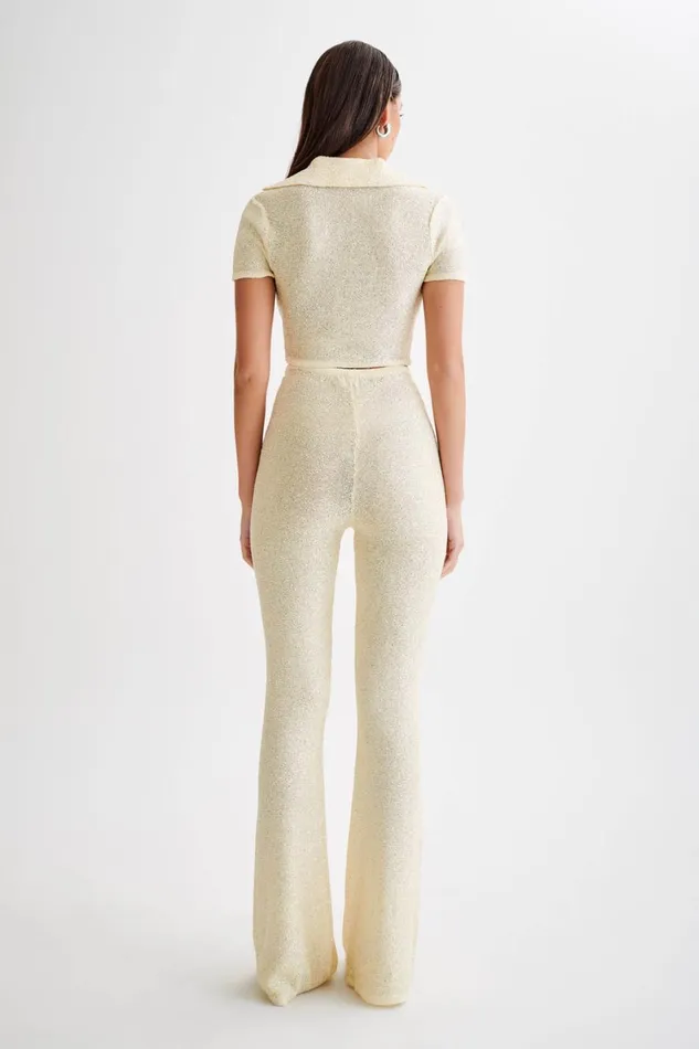 Women Meshki Bottoms Huntley Sequin Knit Pants 8211 Lemon