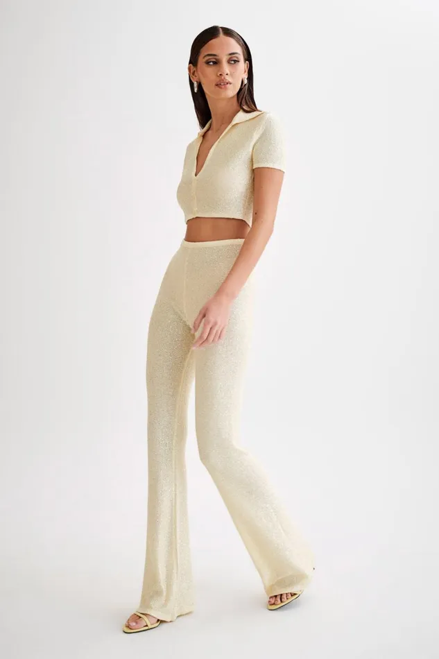 Women Meshki Bottoms Huntley Sequin Knit Pants 8211 Lemon