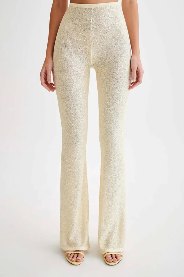 Women Meshki Bottoms Huntley Sequin Knit Pants 8211 Lemon