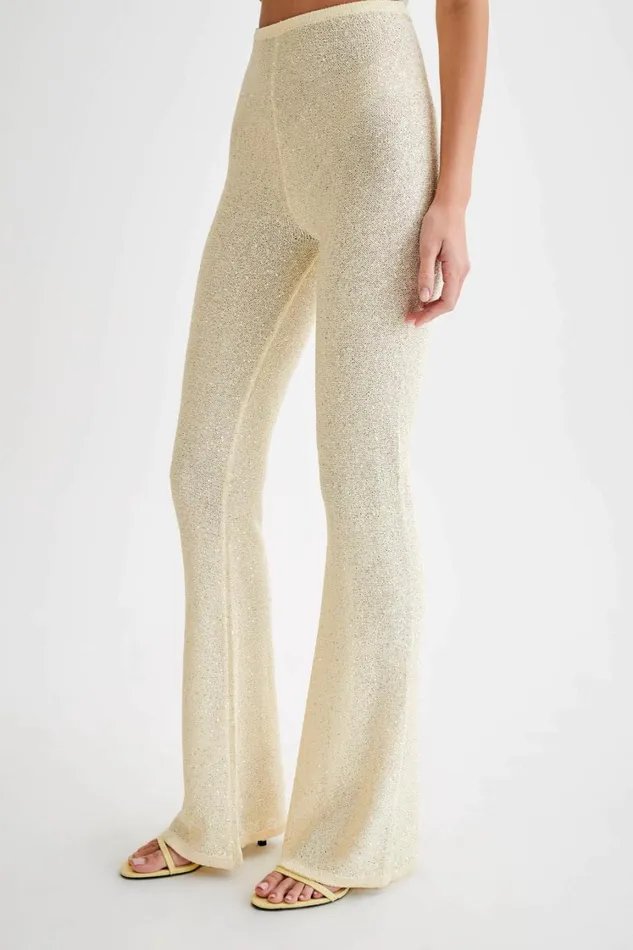 Women Meshki Bottoms Huntley Sequin Knit Pants 8211 Lemon