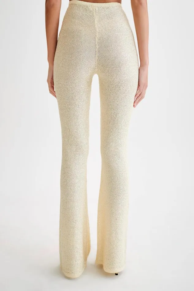 Women Meshki Bottoms Huntley Sequin Knit Pants 8211 Lemon