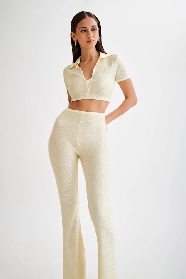 Women Meshki Bottoms Huntley Sequin Knit Pants 8211 Lemon