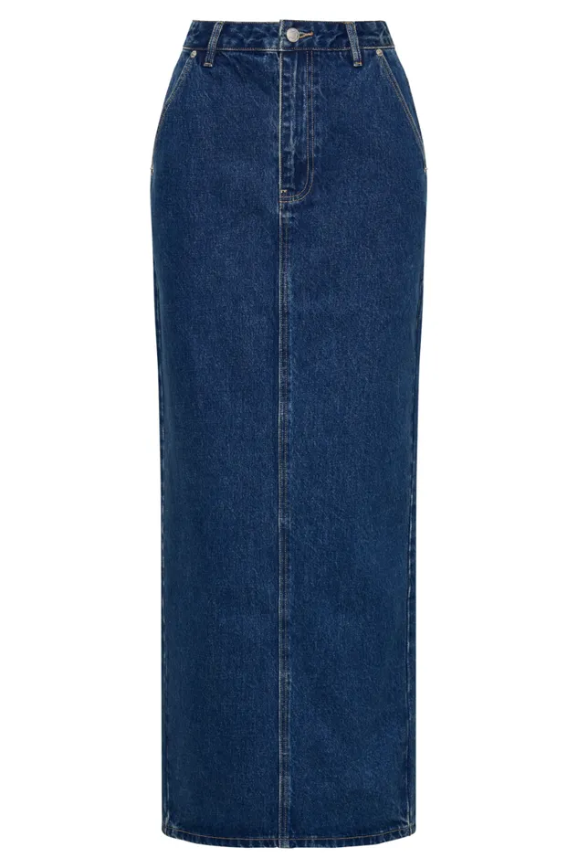 Women Meshki Bottoms Illona Denim Maxi Skirt 8211 Dark Blue