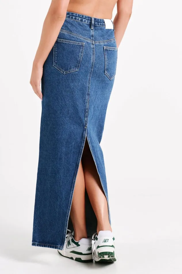 Women Meshki Bottoms Illona Denim Maxi Skirt 8211 Dark Blue