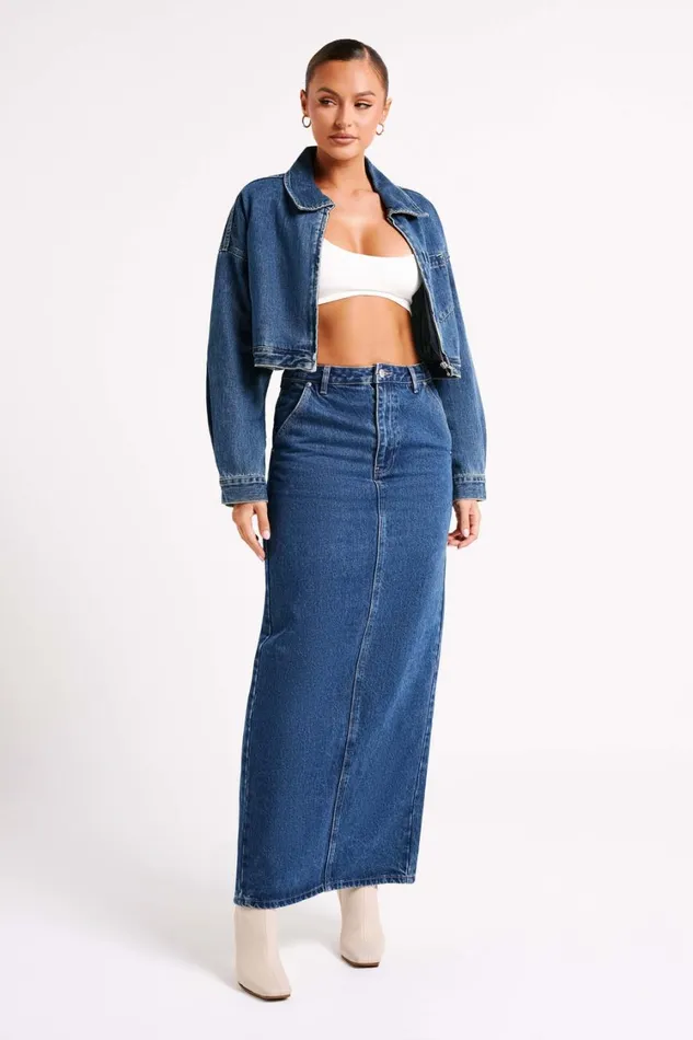 Women Meshki Bottoms Illona Denim Maxi Skirt 8211 Dark Blue