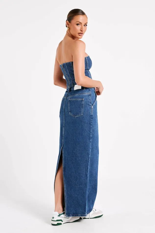 Women Meshki Bottoms Illona Denim Maxi Skirt 8211 Dark Blue