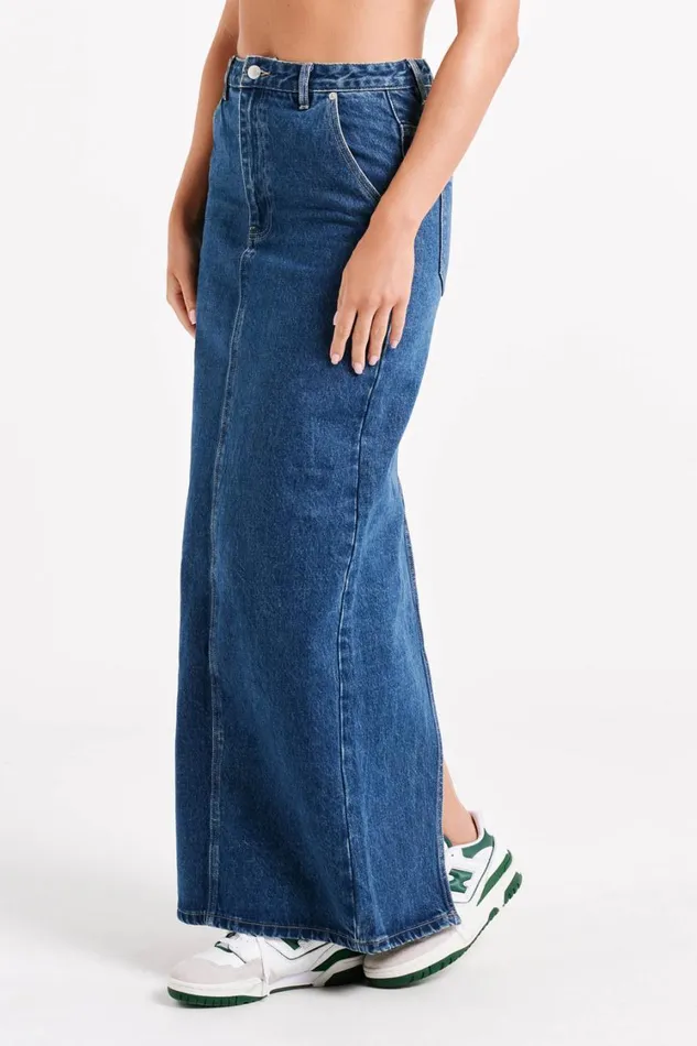 Women Meshki Bottoms Illona Denim Maxi Skirt 8211 Dark Blue