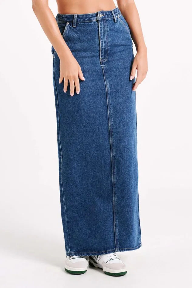 Women Meshki Bottoms Illona Denim Maxi Skirt 8211 Dark Blue