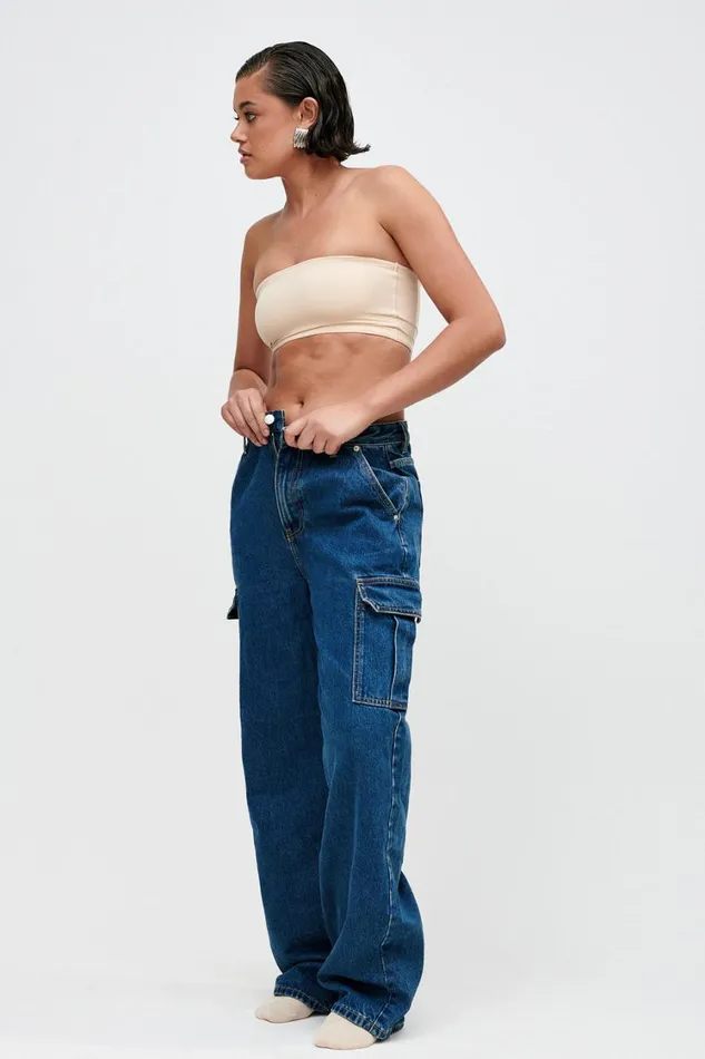 Women Meshki Bottoms Jagger Mid Rise Oversized Denim Jean 8211 Dark Blue