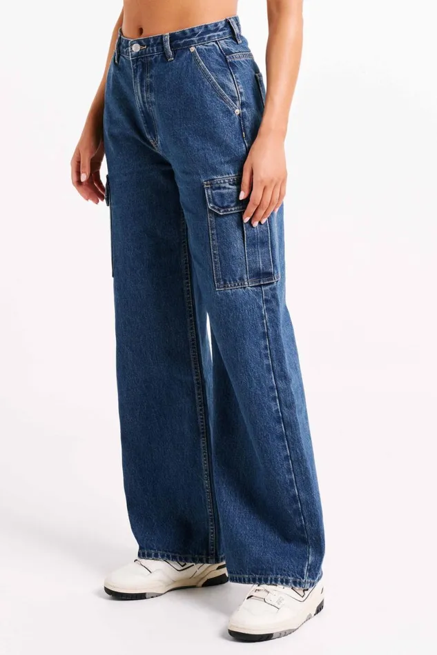 Women Meshki Bottoms Jagger Mid Rise Oversized Denim Jean 8211 Dark Blue