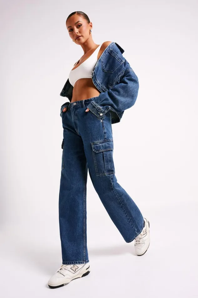 Women Meshki Bottoms Jagger Mid Rise Oversized Denim Jean 8211 Dark Blue