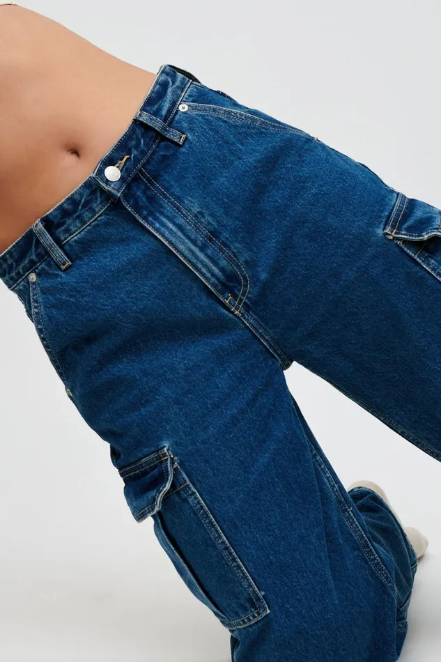 Women Meshki Bottoms Jagger Mid Rise Oversized Denim Jean 8211 Dark Blue