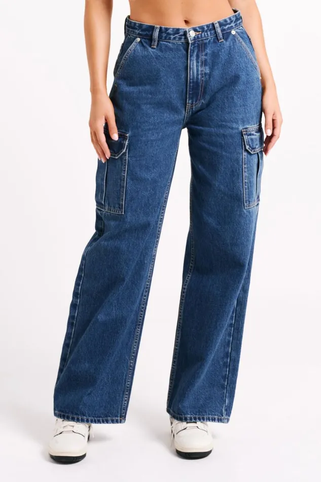 Women Meshki Bottoms Jagger Mid Rise Oversized Denim Jean 8211 Dark Blue