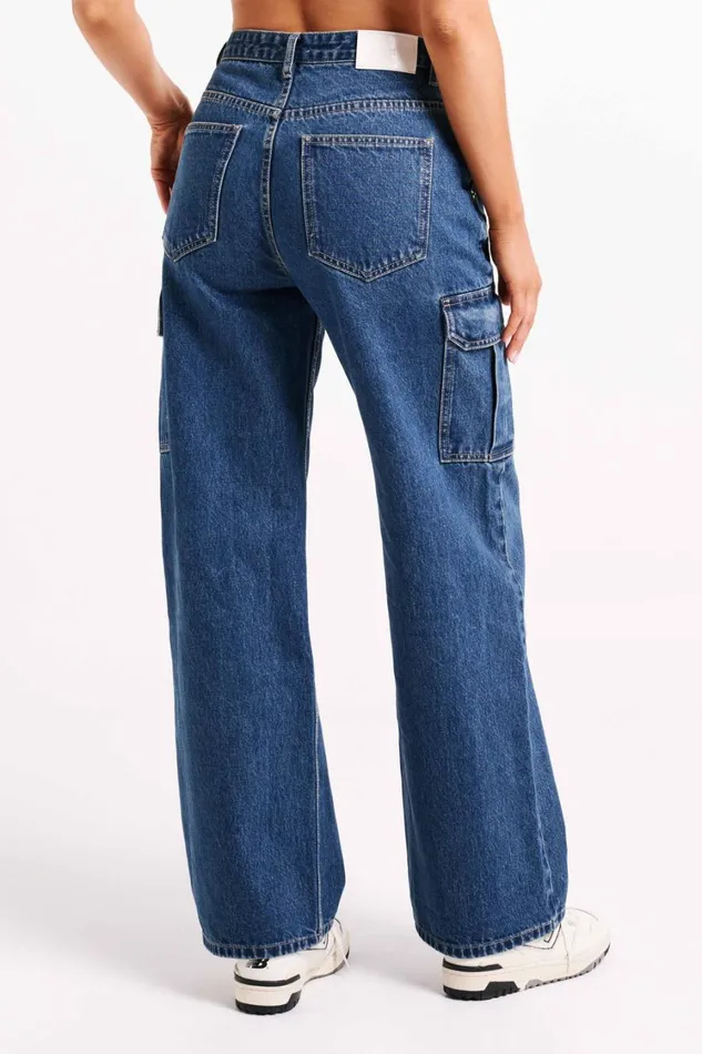 Women Meshki Bottoms Jagger Mid Rise Oversized Denim Jean 8211 Dark Blue