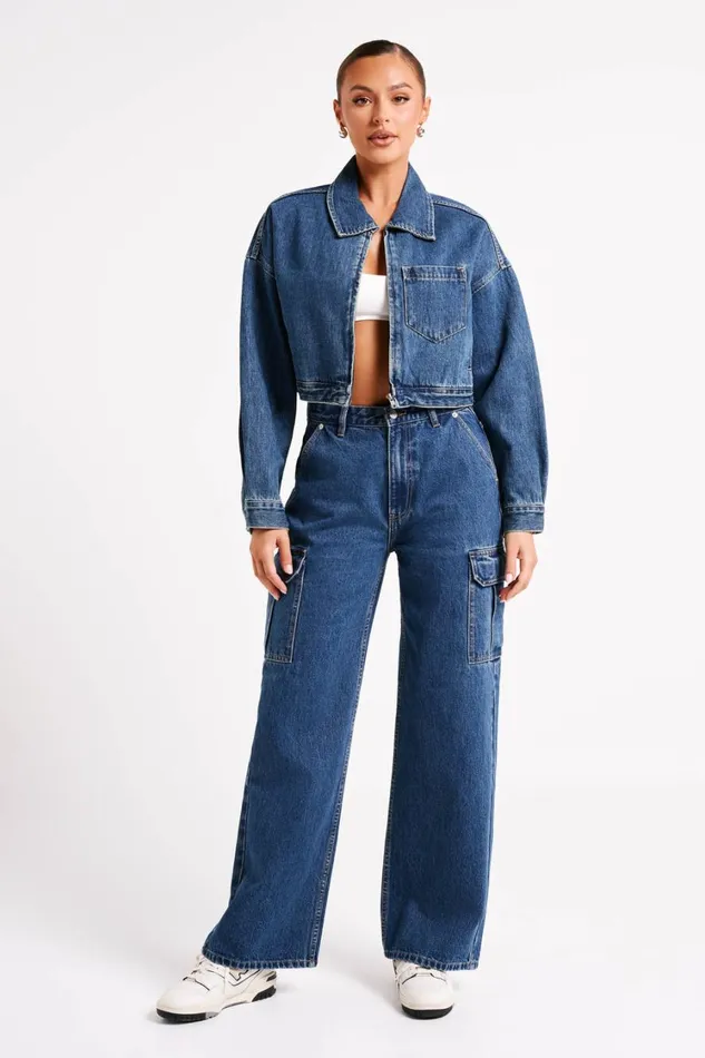 Women Meshki Bottoms Jagger Mid Rise Oversized Denim Jean 8211 Dark Blue