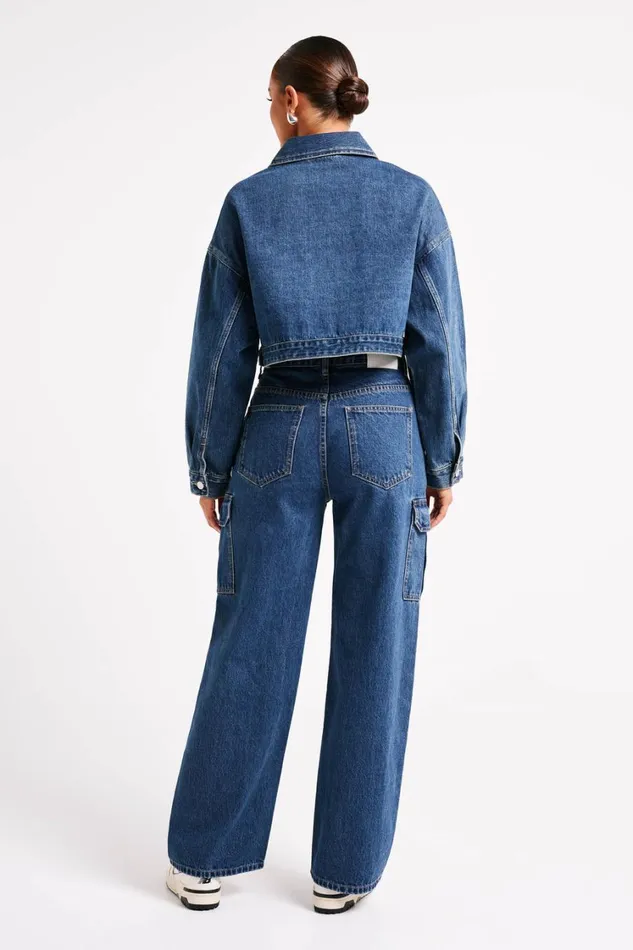 Women Meshki Bottoms Jagger Mid Rise Oversized Denim Jean 8211 Dark Blue