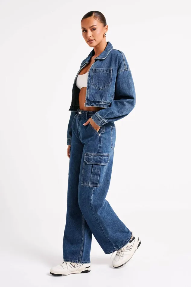 Women Meshki Bottoms Jagger Mid Rise Oversized Denim Jean 8211 Dark Blue