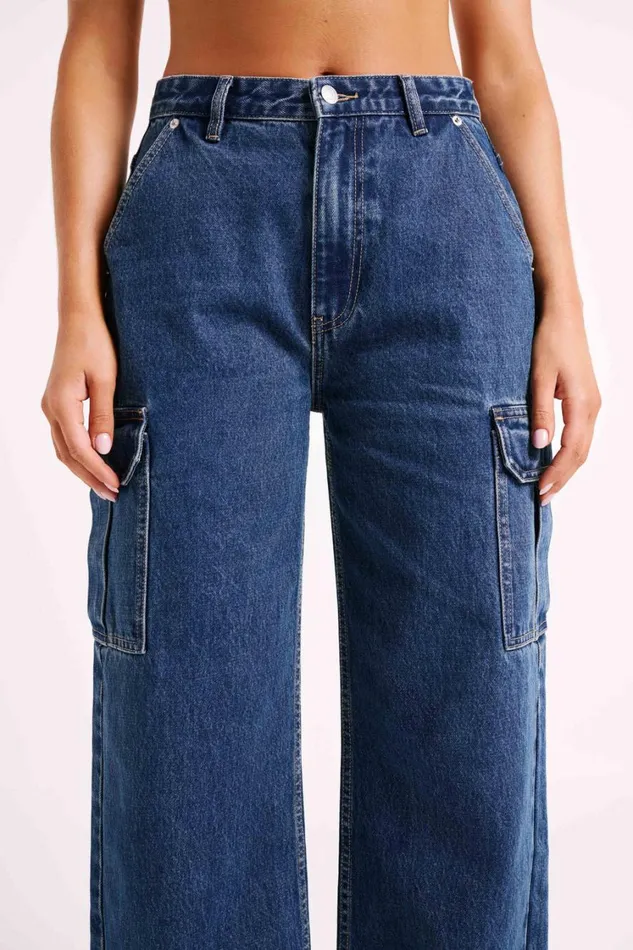 Women Meshki Bottoms Jagger Mid Rise Oversized Denim Jean 8211 Dark Blue