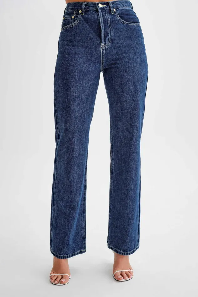 Women Meshki Bottoms Janine High Waisted Straight Leg Jeans 8211 Dark Blue