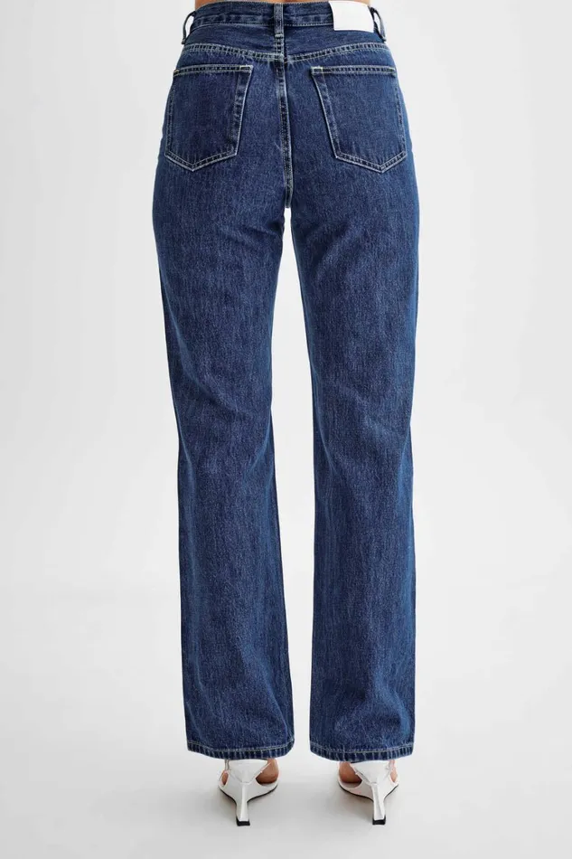 Women Meshki Bottoms Janine High Waisted Straight Leg Jeans 8211 Dark Blue