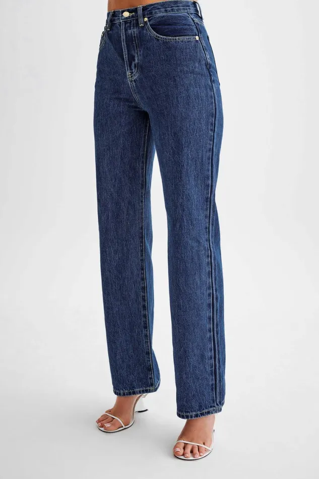 Women Meshki Bottoms Janine High Waisted Straight Leg Jeans 8211 Dark Blue