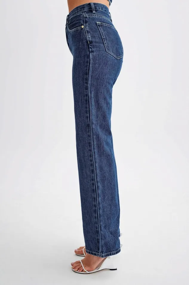 Women Meshki Bottoms Janine High Waisted Straight Leg Jeans 8211 Dark Blue